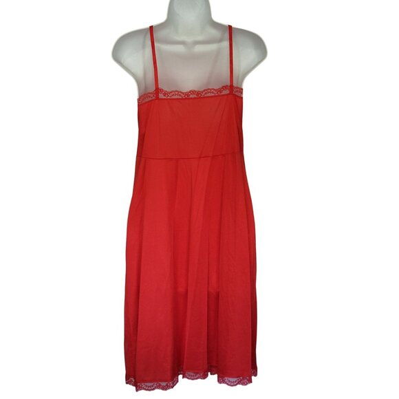 Vintage Slip Dress Lace Trim Size 40 Adjustable Straps Red Silky Nylon Antron Va - Picture 4 of 7